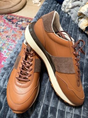 Ralph Lauren Tan & Brown Leather Suede Low-Top Sneakers